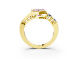 Yellow gold Bezel Set Fancy Pink Heart Cut Diamond Split Shank Ring_3