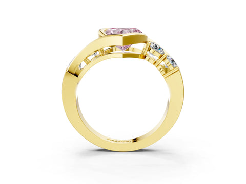 Yellow gold Bezel Set Fancy Pink Heart Cut Diamond Split Shank Ring_3