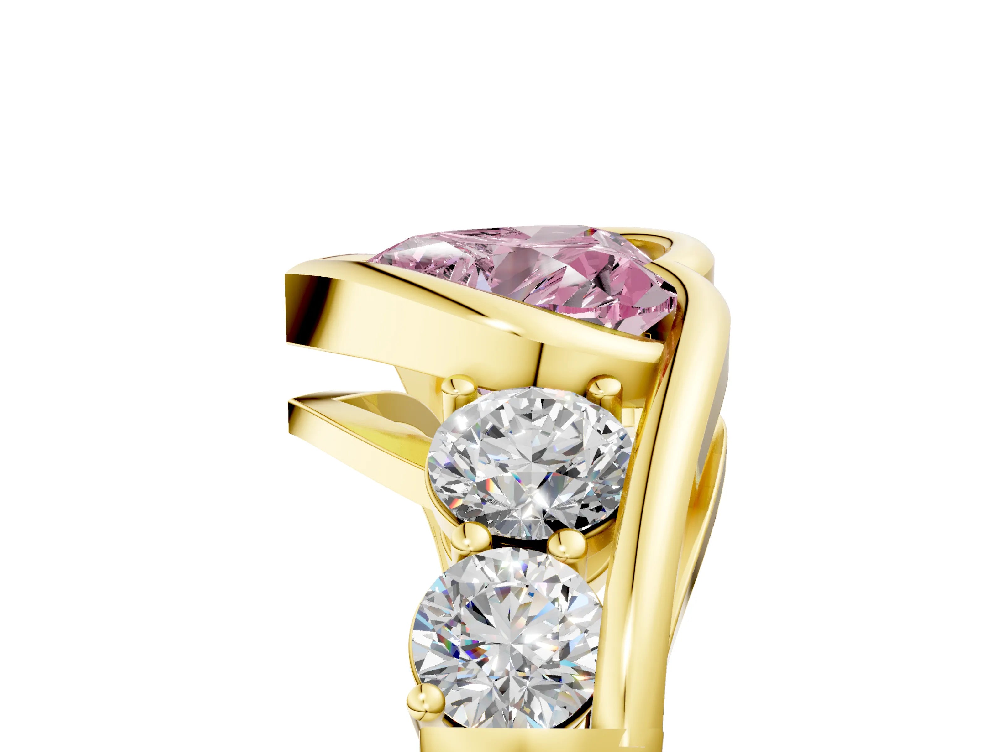 Yellow gold Bezel Set Fancy Pink Heart Cut Diamond Split Shank Ring_5