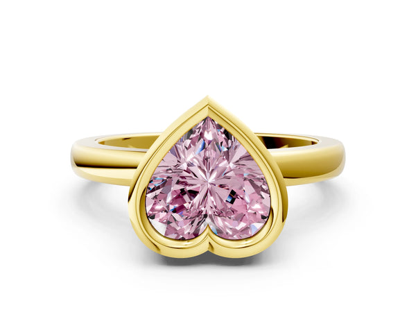 Yellow gold Bezel Set Fancy Pink Heart Cut Solitaire Engagement Ring with Classic Band
