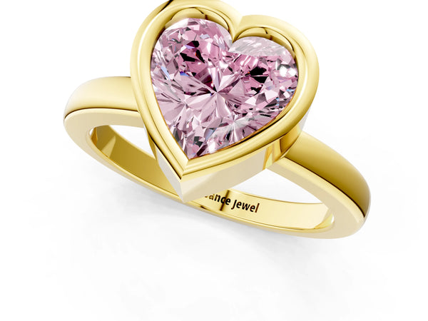Yellow gold Bezel Set Fancy Pink Heart Cut Solitaire Engagement Ring with Classic Band