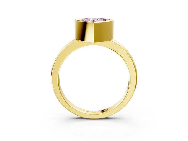 Yellow gold Bezel Set Fancy Pink Heart Cut Solitaire Engagement Ring with Classic Band
