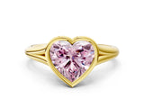 Yellow gold Bezel Set Fancy Pink Heart  Cut Solitaire Ring with Tapered Band