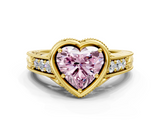 Yellow gold Bezel Set Fancy Pink Heart  Diamond Milgrain Pave Engagement Ring_33