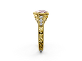 Yellow gold Bezel Set Fancy Pink Heart  Diamond Milgrain Pave Engagement Ring_35