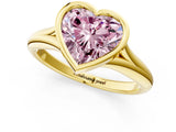 Yellow gold Bezel Set Fancy Pink Heart  Solitaire Diamond Ring with Smooth Band 2