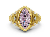 Yellow gold Bezel Set Fancy Pink Marquise Cut Diamond Milgrain Band Ring