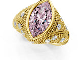 Yellow gold Bezel Set Fancy Pink Marquise Cut Diamond Milgrain Band Ring_1