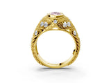 Yellow gold Bezel Set Fancy Pink Marquise Cut Diamond Milgrain Band Ring_3