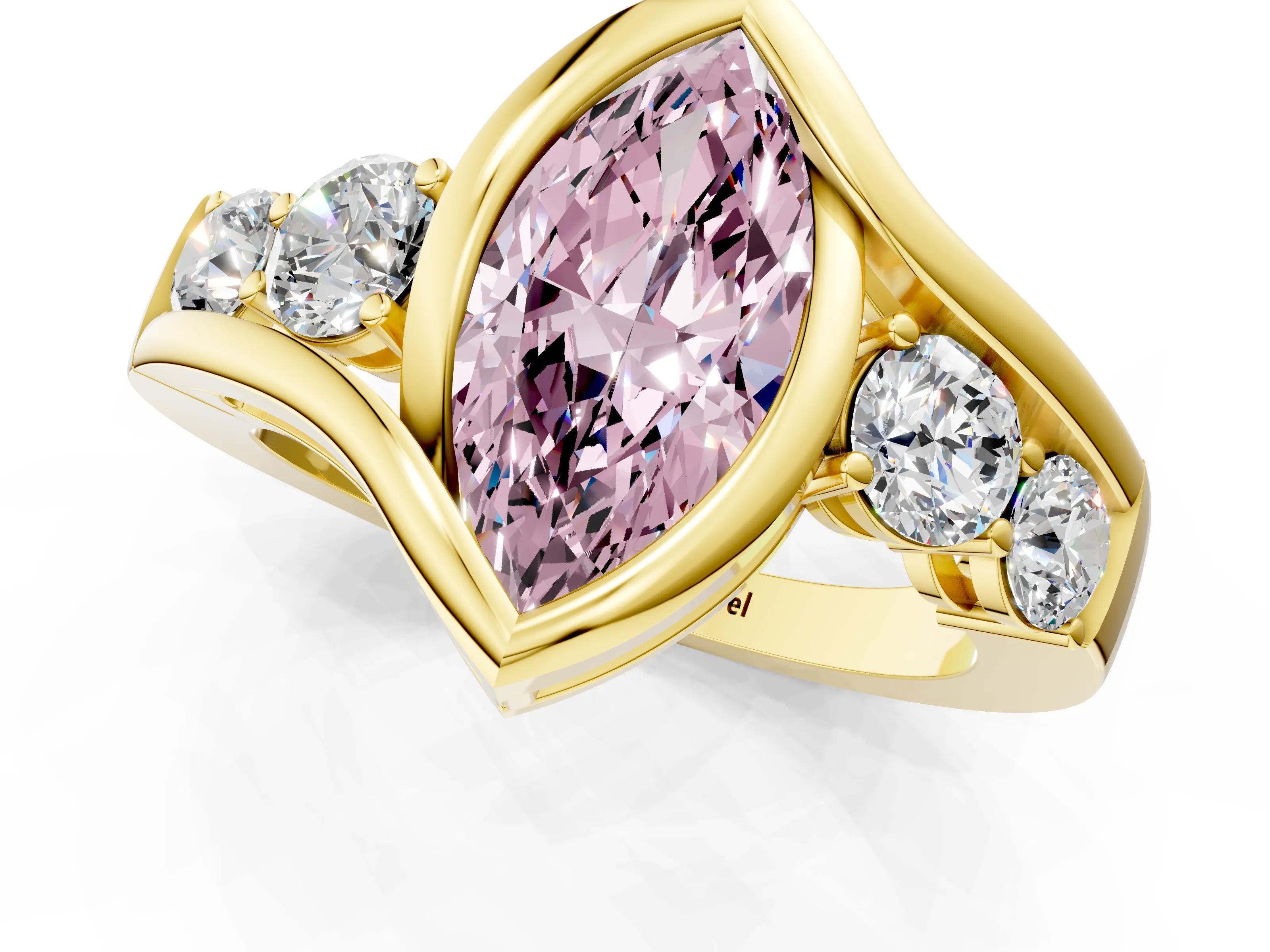 Yellow gold Bezel Set Fancy Pink Marquise Cut Diamond Split Shank Ring_1