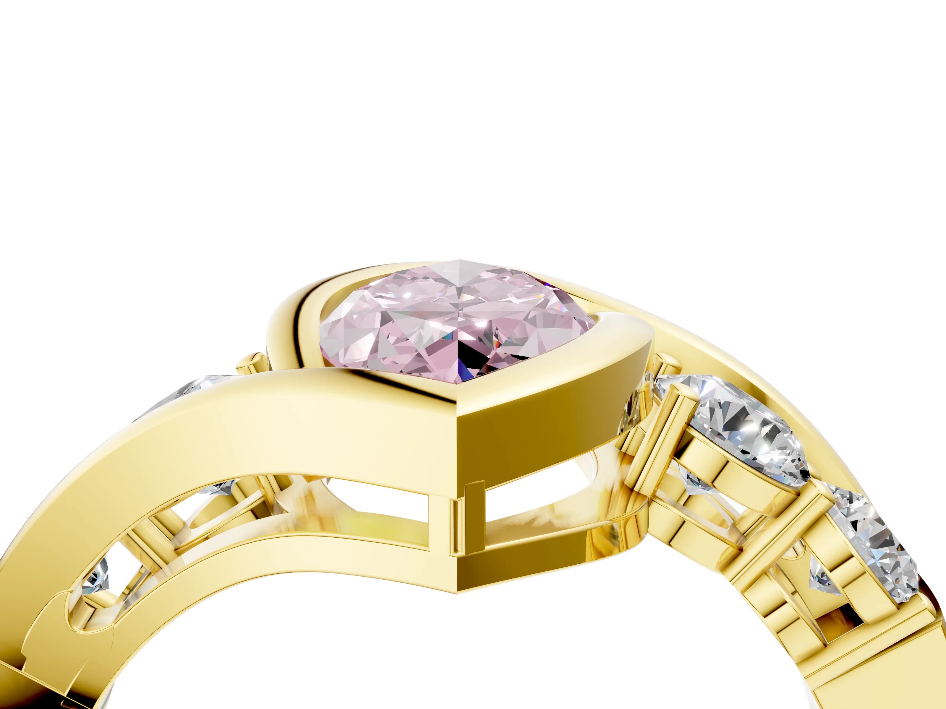 Yellow gold Bezel Set Fancy Pink Marquise Cut Diamond Split Shank Ring_4