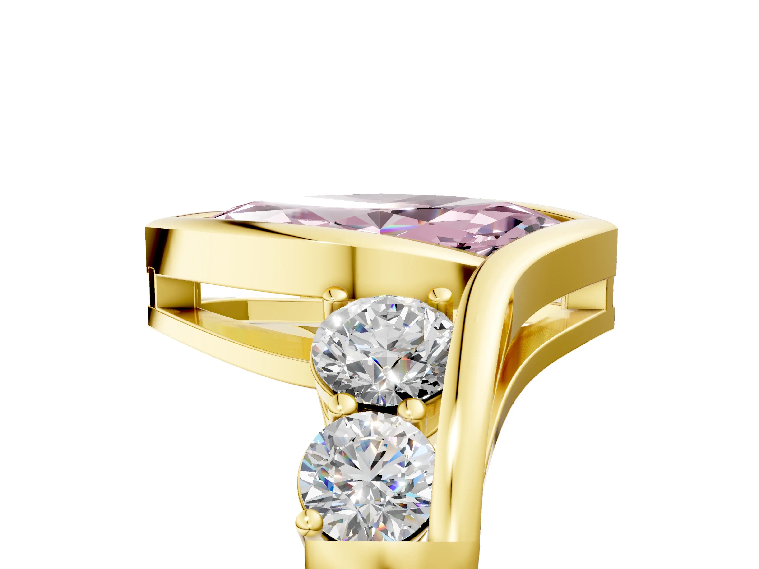 Yellow gold Bezel Set Fancy Pink Marquise Cut Diamond Split Shank Ring_5
