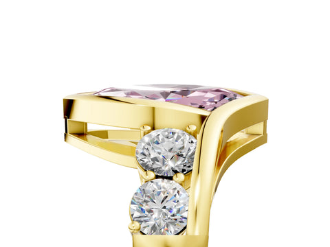 Yellow gold Bezel Set Fancy Pink Marquise Cut Diamond Split Shank Ring_5