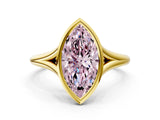 Yellow gold Bezel Set Fancy Pink Marquise  Cut Solitaire Ring with Tapered Band 1