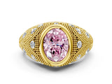 Yellow gold Bezel Set Fancy Pink Oval Cut Diamond Milgrain Band Ring