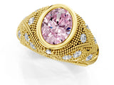 Yellow gold Bezel Set Fancy Pink Oval Cut Diamond Milgrain Band Ring_1