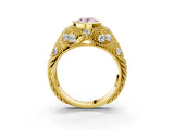 Yellow gold Bezel Set Fancy Pink Oval Cut Diamond Milgrain Band Ring_3
