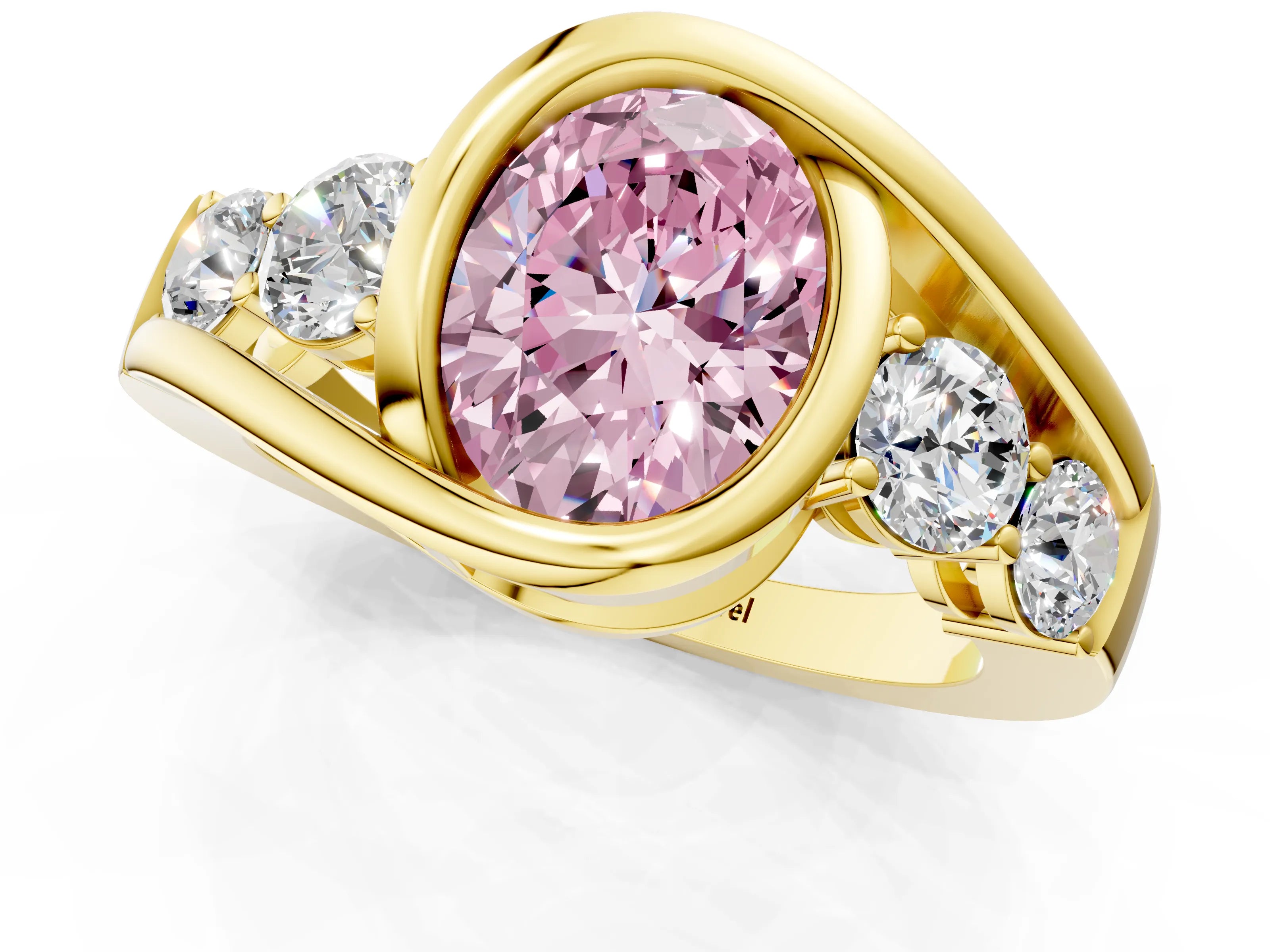 Yellow gold Bezel Set Fancy Pink Oval Cut Diamond Split Shank Ring_1