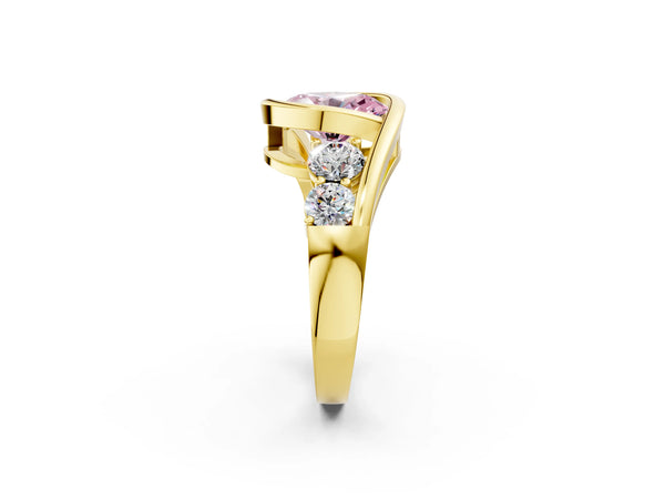 Yellow gold Bezel Set Fancy Pink Oval Cut Diamond Split Shank Ring