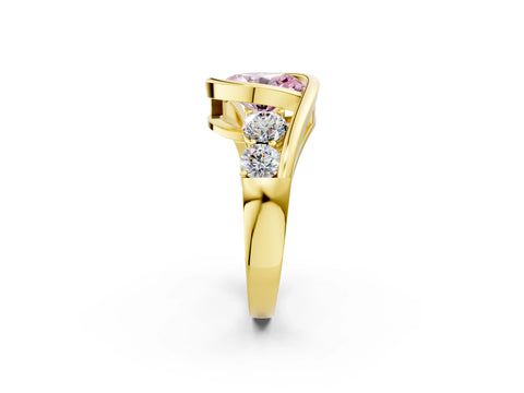 Yellow gold Bezel Set Fancy Pink Oval Cut Diamond Split Shank Ring_2