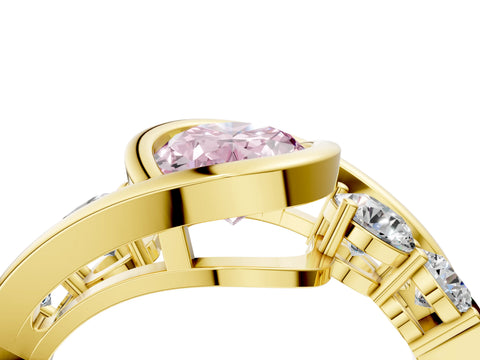 Yellow gold Bezel Set Fancy Pink Oval Cut Diamond Split Shank Ring_4