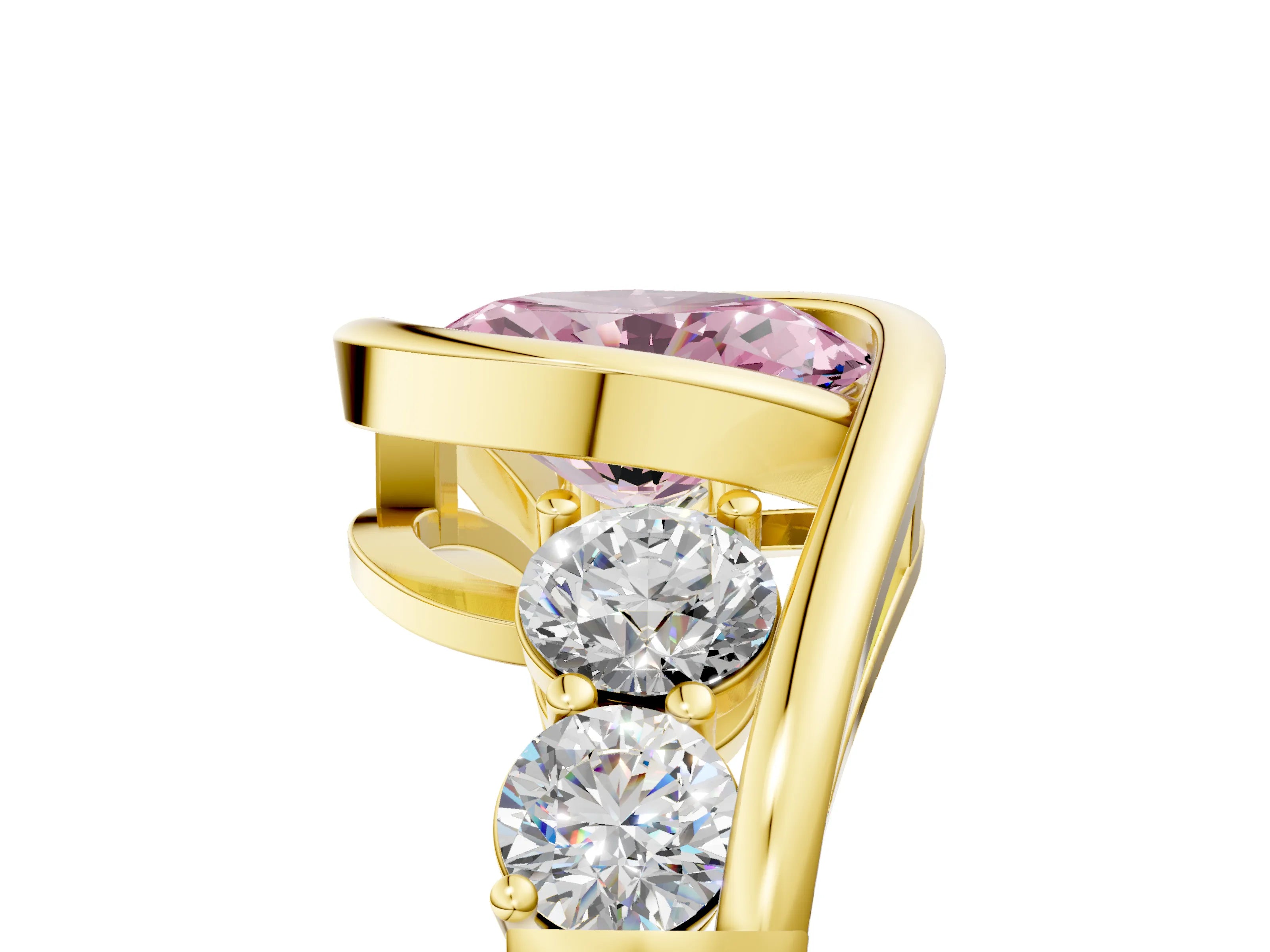 Yellow gold Bezel Set Fancy Pink Oval Cut Diamond Split Shank Ring_5