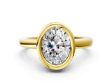 Yellow gold Bezel Set Fancy Pink Oval Cut Solitaire Engagement Ring with Classic Band