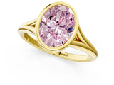 Yellow gold Bezel Set Fancy Pink Oval  Cut Solitaire Ring with Tapered Band 1