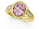 Yellow gold Bezel Set Fancy Pink Oval  Diamond Milgrain Pave Engagement Ring_34