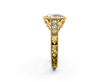 Yellow gold Bezel Set Fancy Pink Oval  Diamond Milgrain Pave Engagement Ring_35