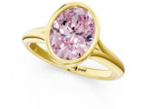 Yellow gold Bezel Set Fancy Pink Oval  Solitaire Diamond Ring with Smooth Band 1