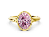 Yellow gold Bezel Set Fancy Pink Oval  Solitaire Diamond Ring with Smooth Band