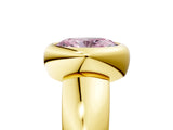 Yellow gold Bezel Set Fancy Pink Oval  Solitaire Ring with Wide Band