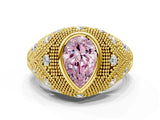 Yellow gold Bezel Set Fancy Pink Pear Cut Diamond Milgrain Band Ring