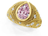 Yellow gold Bezel Set Fancy Pink Pear Cut Diamond Milgrain Band Ring_1