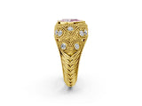 Yellow gold Bezel Set Fancy Pink Pear Cut Diamond Milgrain Band Ring_2