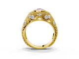 Yellow gold Bezel Set Fancy Pink Pear Cut Diamond Milgrain Band Ring_3