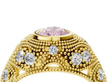 Yellow gold Bezel Set Fancy Pink Pear Cut Diamond Milgrain Band Ring_4