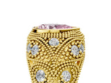 Yellow gold Bezel Set Fancy Pink Pear Cut Diamond Milgrain Band Ring_5