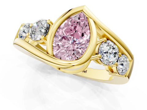 Yellow gold Bezel Set Fancy Pink Pear Cut Diamond Split Shank Ring_1