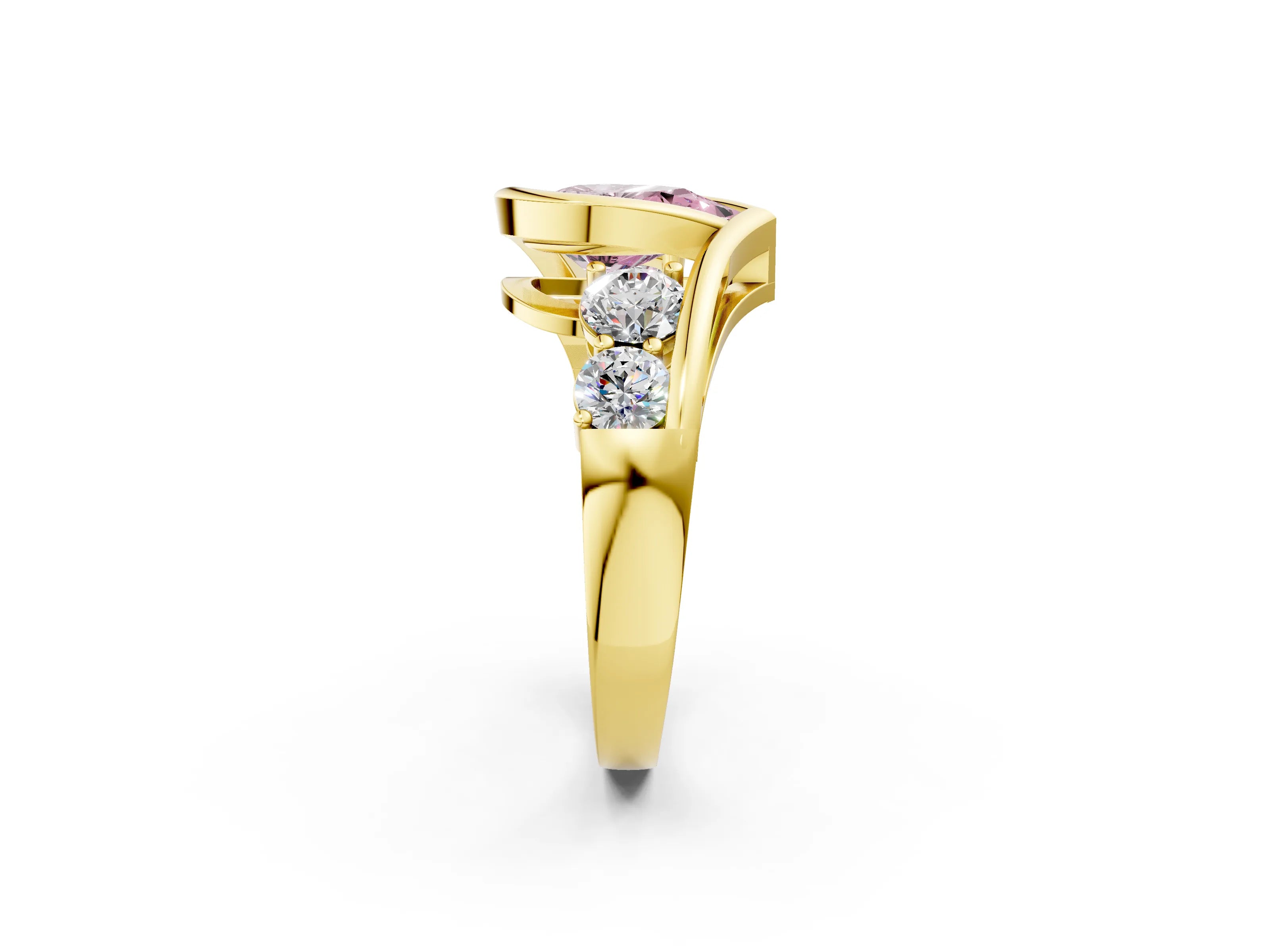 Yellow gold Bezel Set Fancy Pink Pear Cut Diamond Split Shank Ring_2