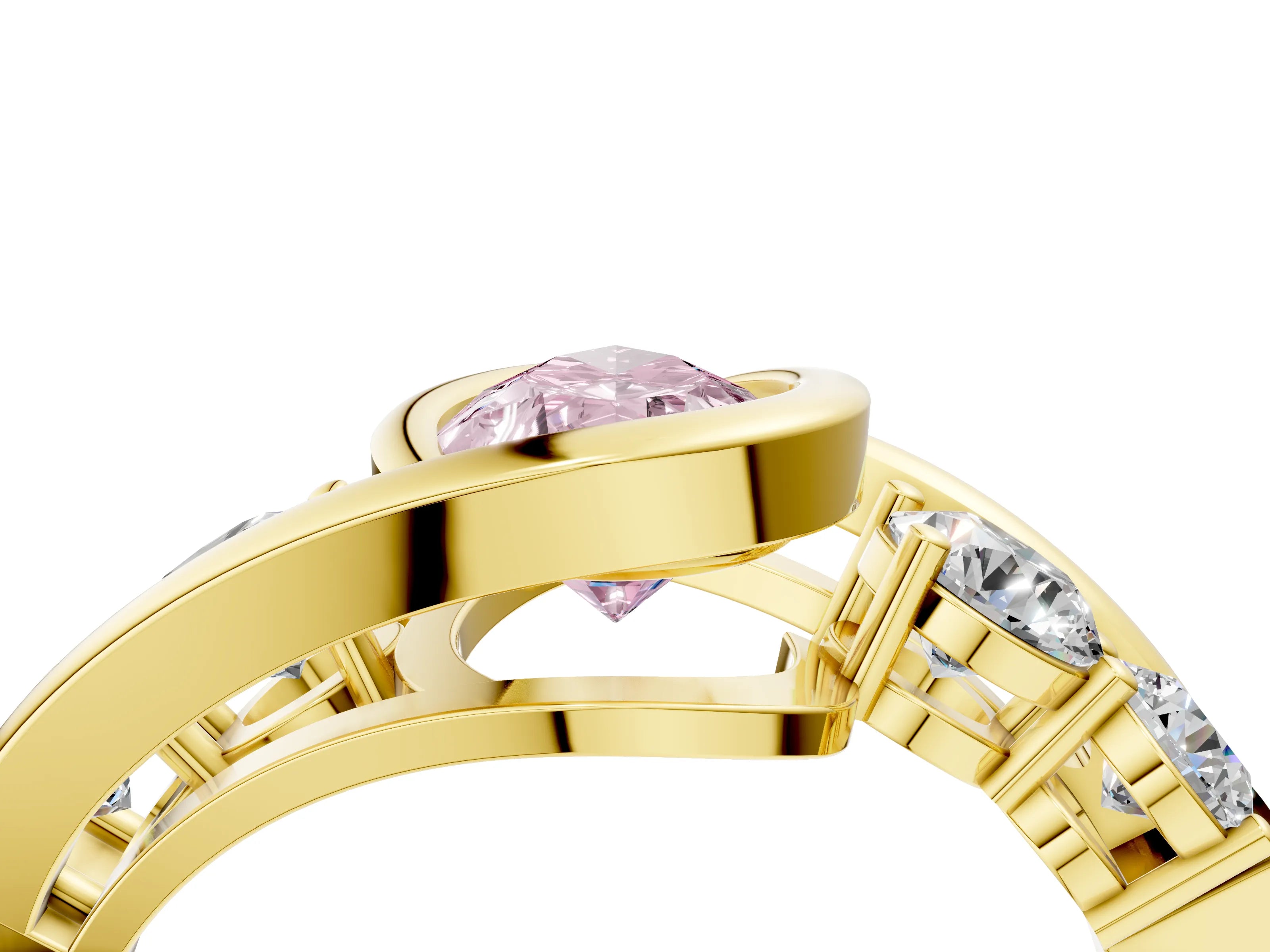 Yellow gold Bezel Set Fancy Pink Pear Cut Diamond Split Shank Ring_4
