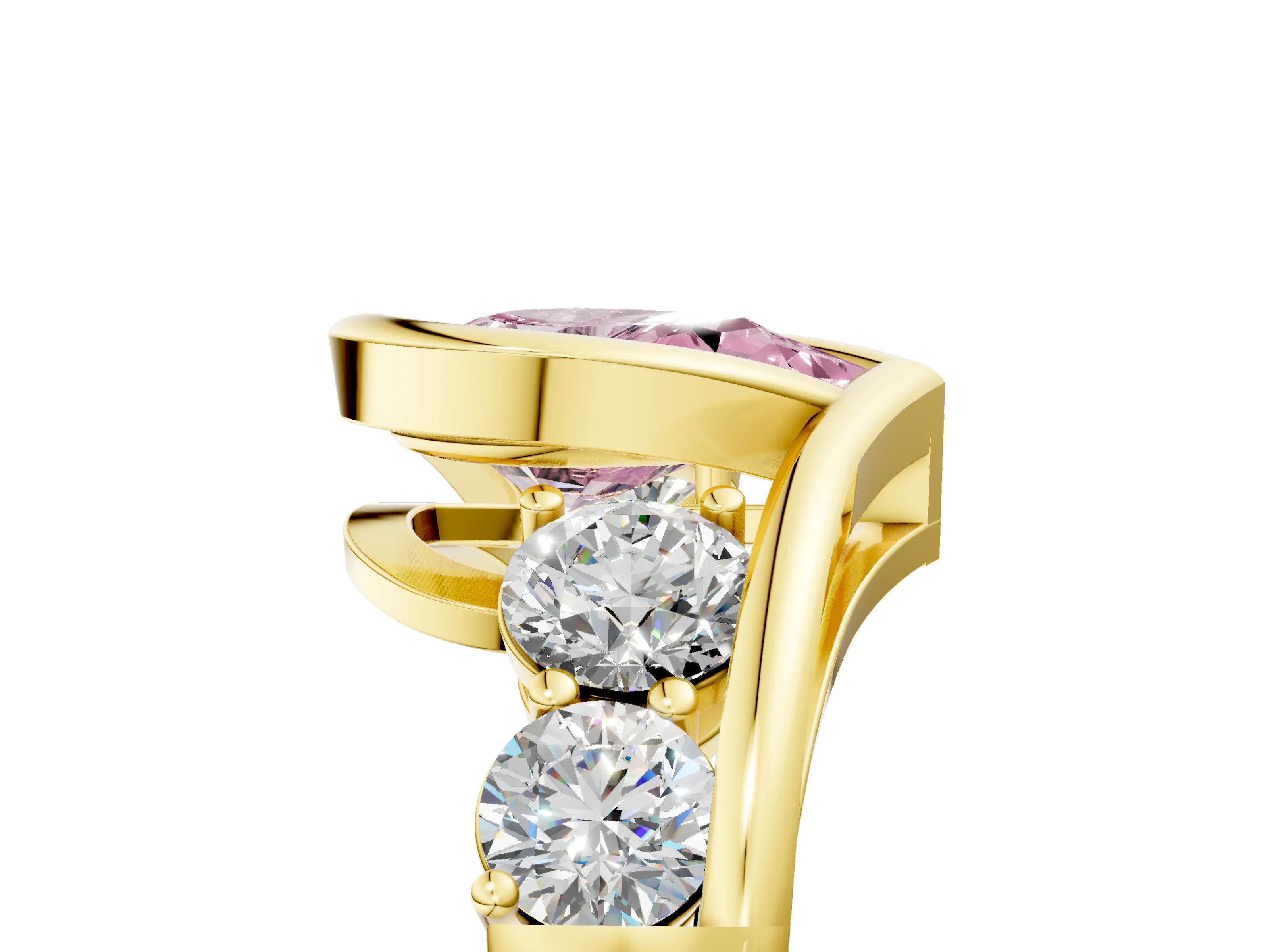 Yellow gold Bezel Set Fancy Pink Pear Cut Diamond Split Shank Ring_5