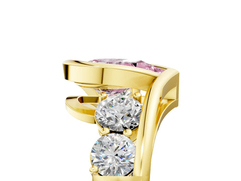 Yellow gold Bezel Set Fancy Pink Pear Cut Diamond Split Shank Ring_5