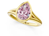Yellow gold Bezel Set Fancy Pink Pear  Cut Solitaire Ring with Tapered Band 1