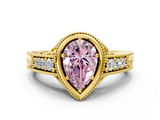 Yellow gold Bezel Set Fancy Pink Pear  Diamond Milgrain Pave Engagement Ring_33