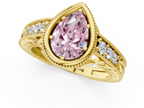 Yellow gold Bezel Set Fancy Pink Pear  Diamond Milgrain Pave Engagement Ring_34