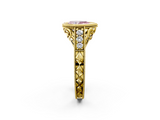 Yellow gold Bezel Set Fancy Pink Pear  Diamond Milgrain Pave Engagement Ring_35