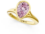 Yellow gold Bezel Set Fancy Pink Pear  Solitaire Diamond Ring with Smooth Band 2