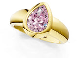 Yellow gold Bezel Set Fancy Pink Pear  Solitaire Ring with Wide Band 1